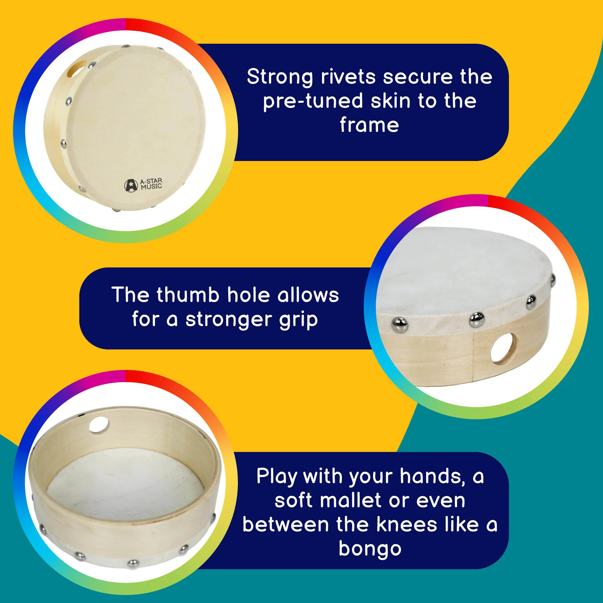 A-Star Pre-tuned Hand Drum - 6 Inch/15cm - Image 2