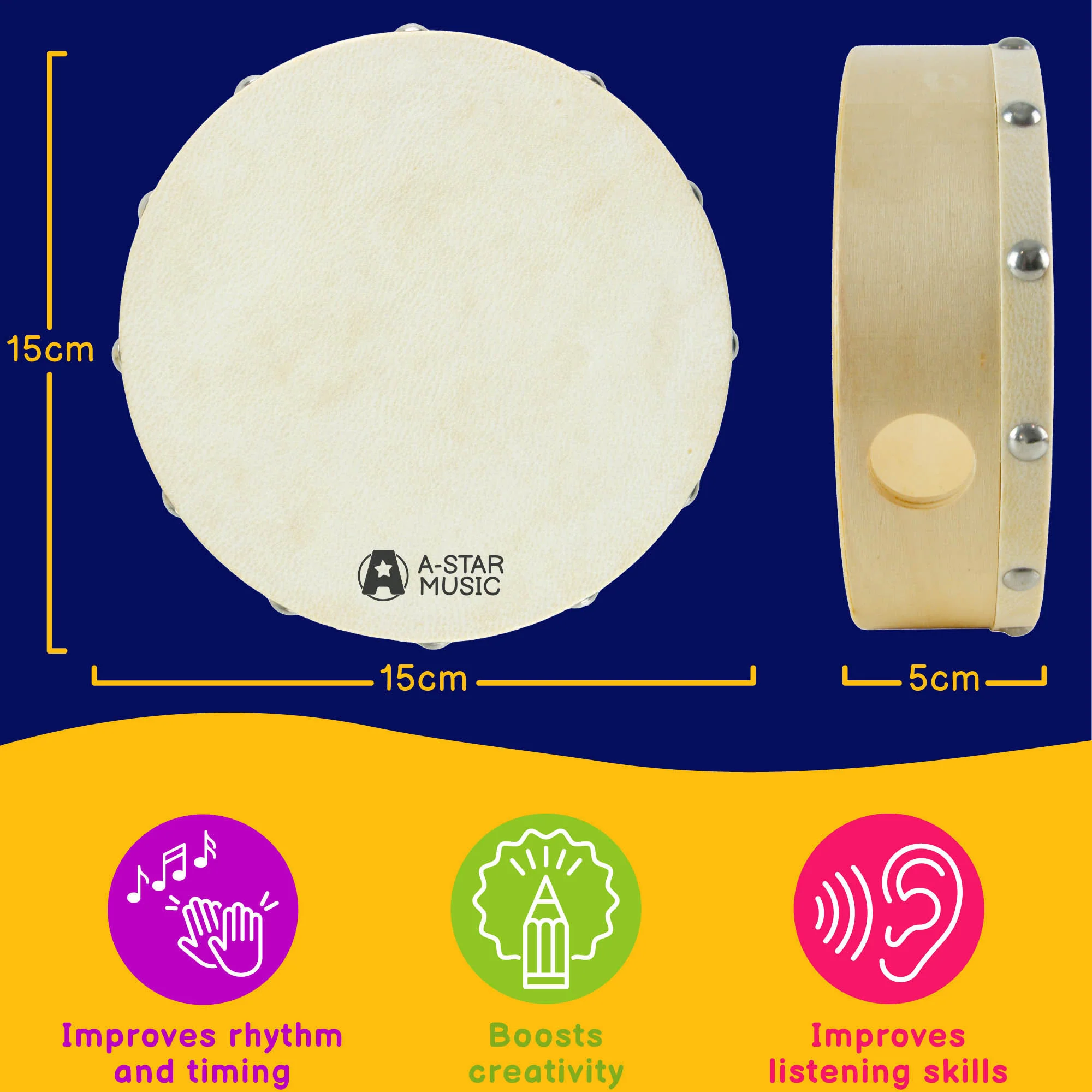 A-Star Pre-tuned Hand Drum - 6 Inch/15cm - Image 3