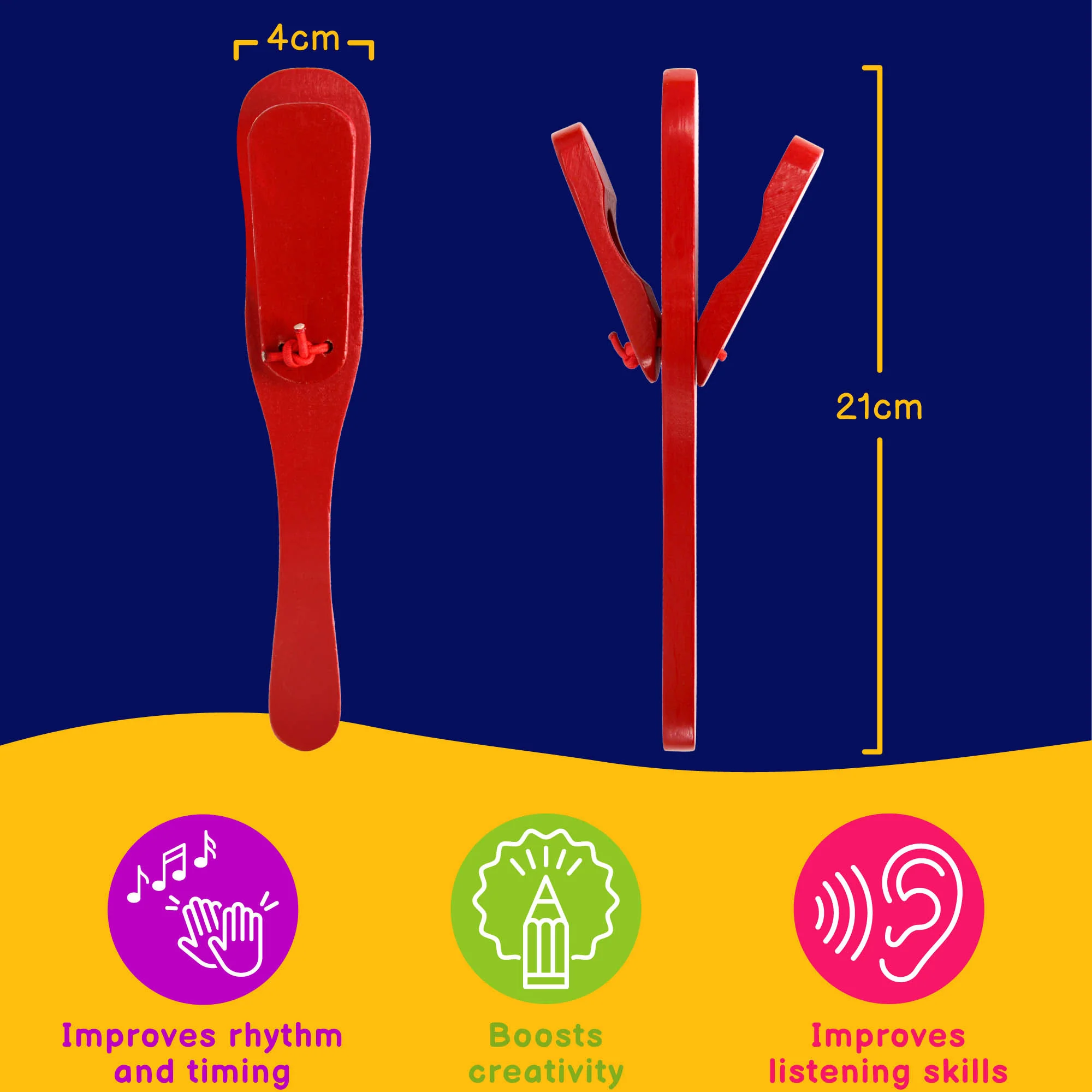 A-Star Red Castanet Clapper with Handle - Image 2