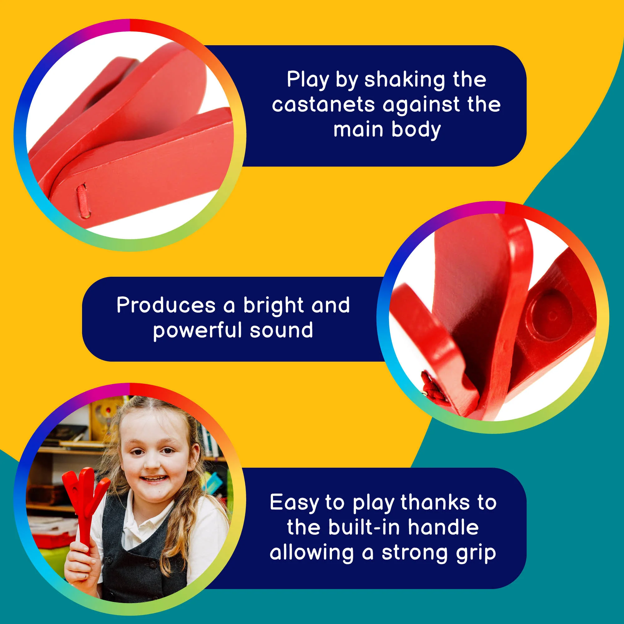 A-Star Red Castanet Clapper with Handle - Image 3