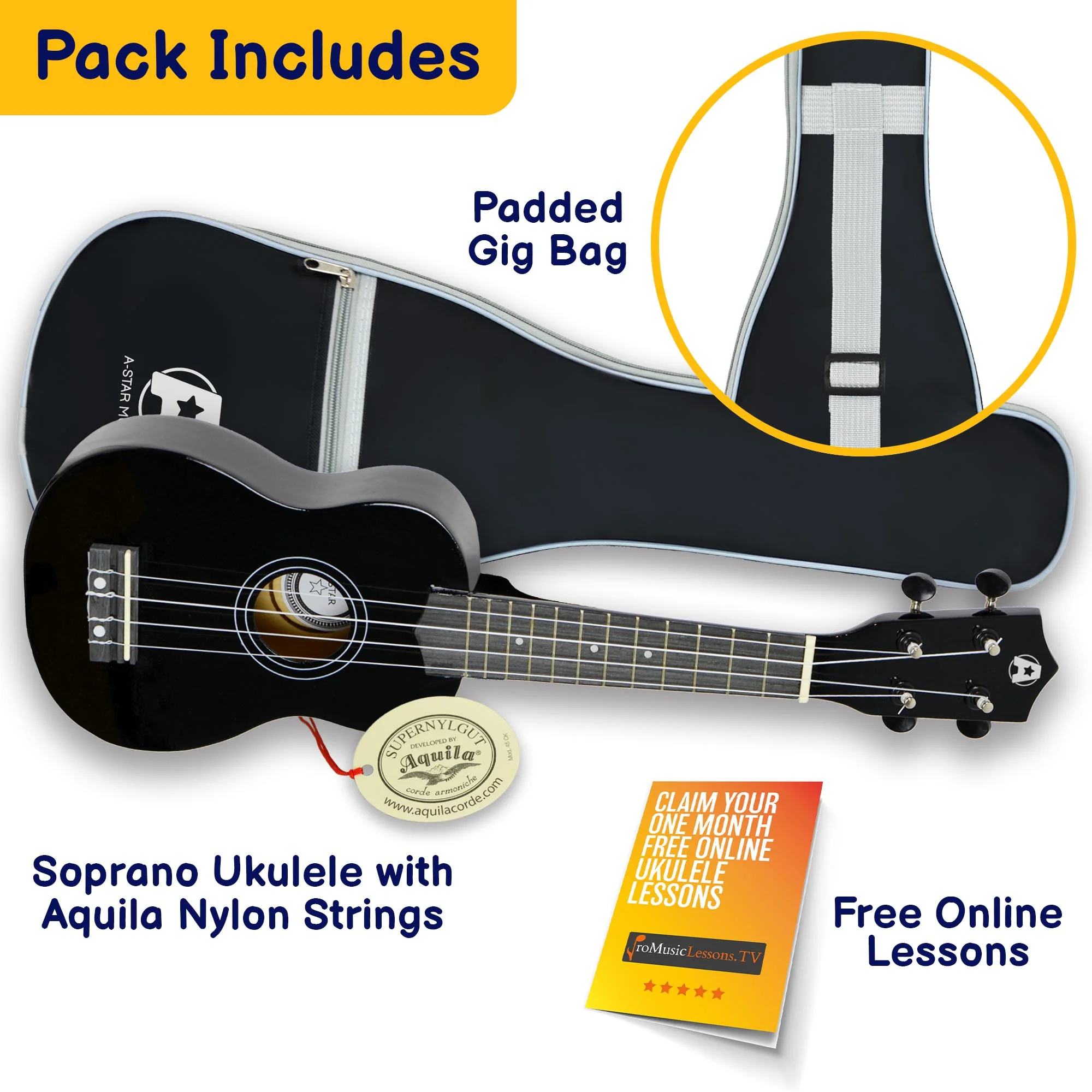 A-Star Soprano Ukulele With Aquila Strings and Bag - Image 12