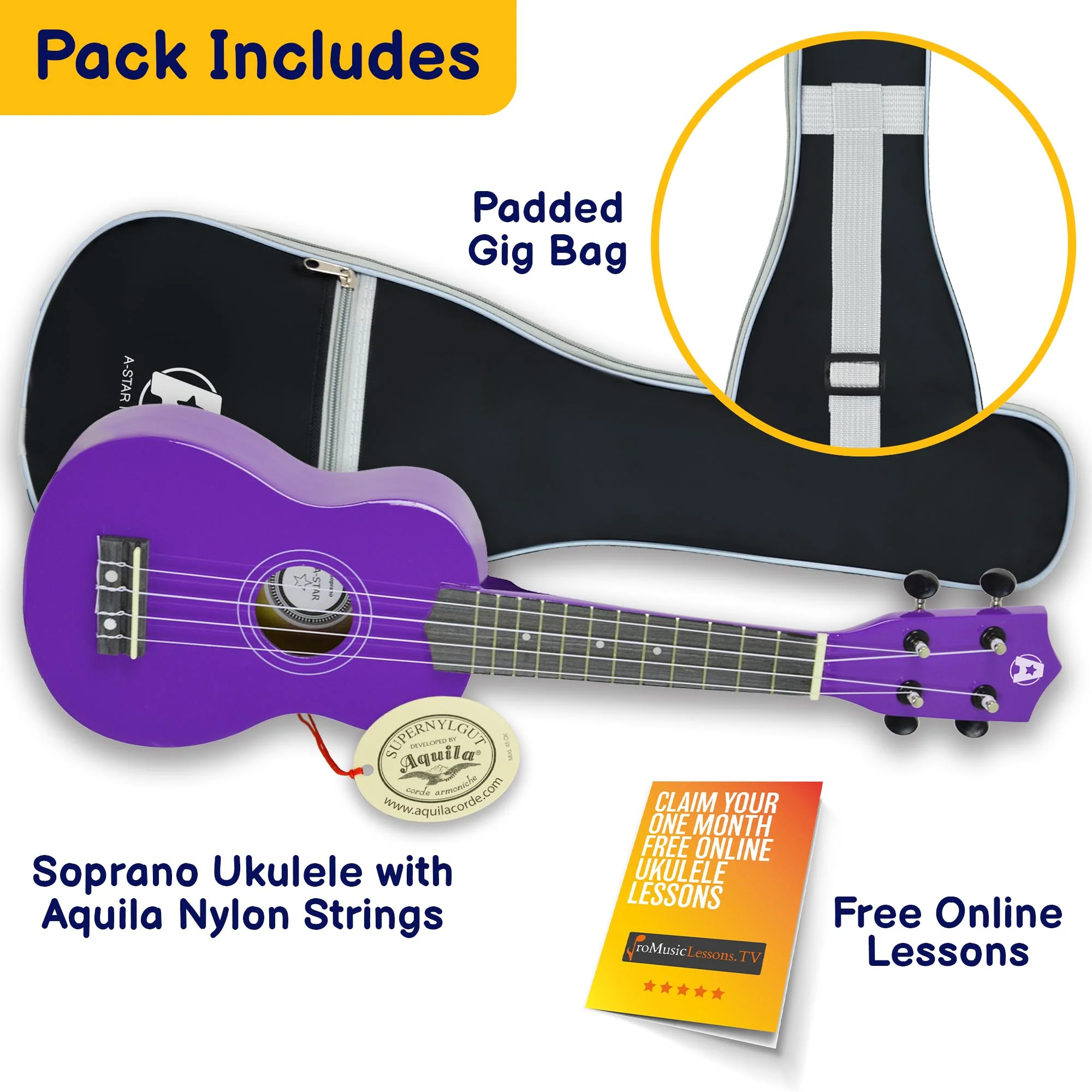 A-Star Soprano Ukulele With Aquila Strings and Bag - Image 22