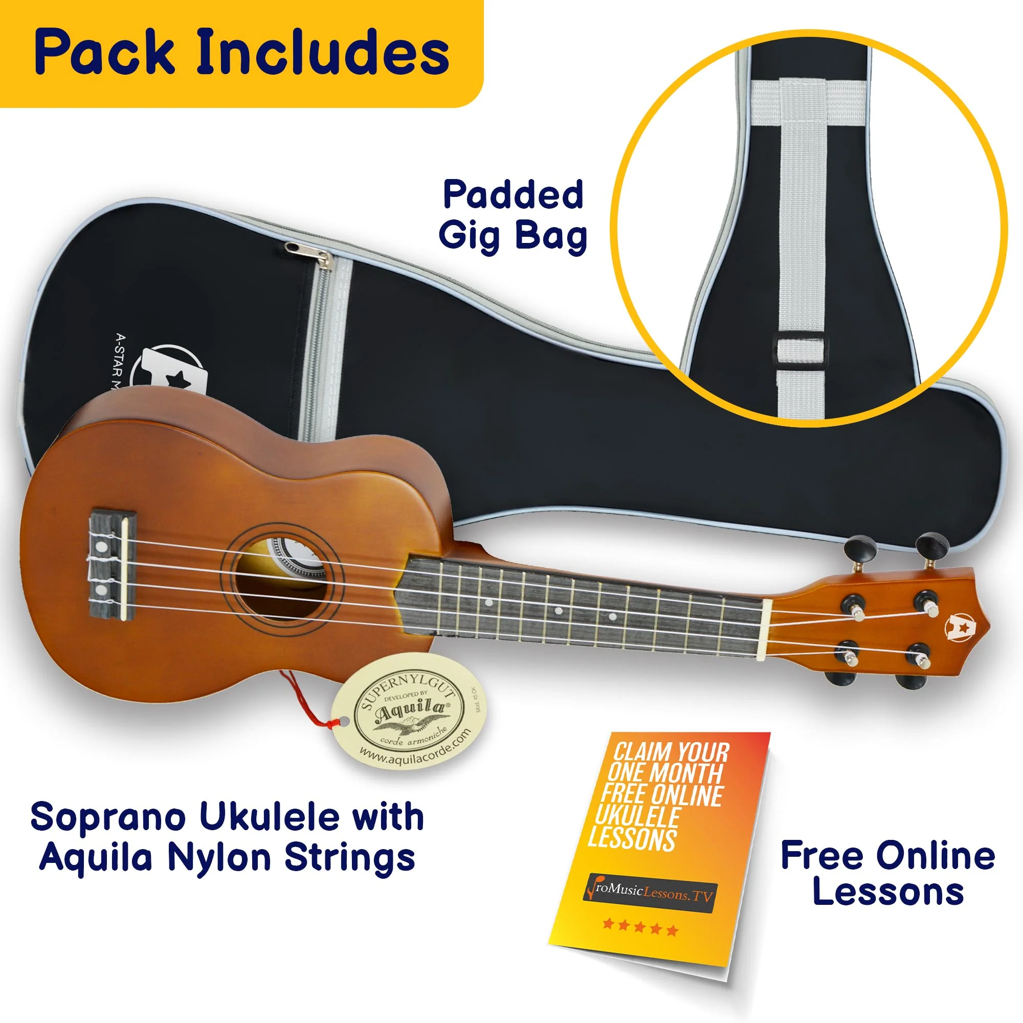 A-Star Soprano Ukulele With Aquila Strings and Bag - Image 7