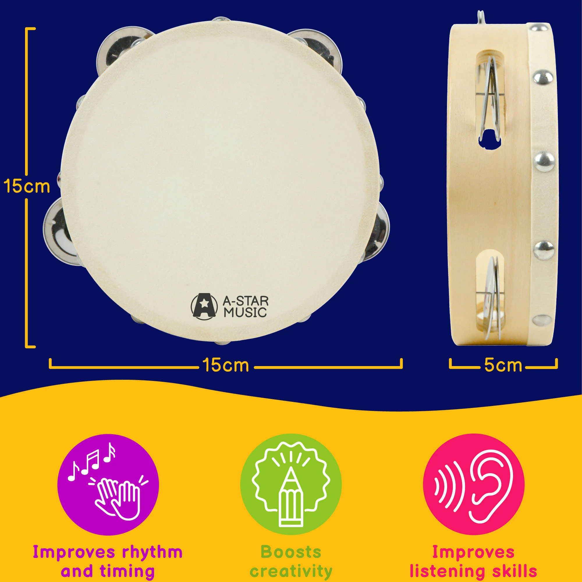 A-Star Tambourine - 6 Inch/15cm - Image 3