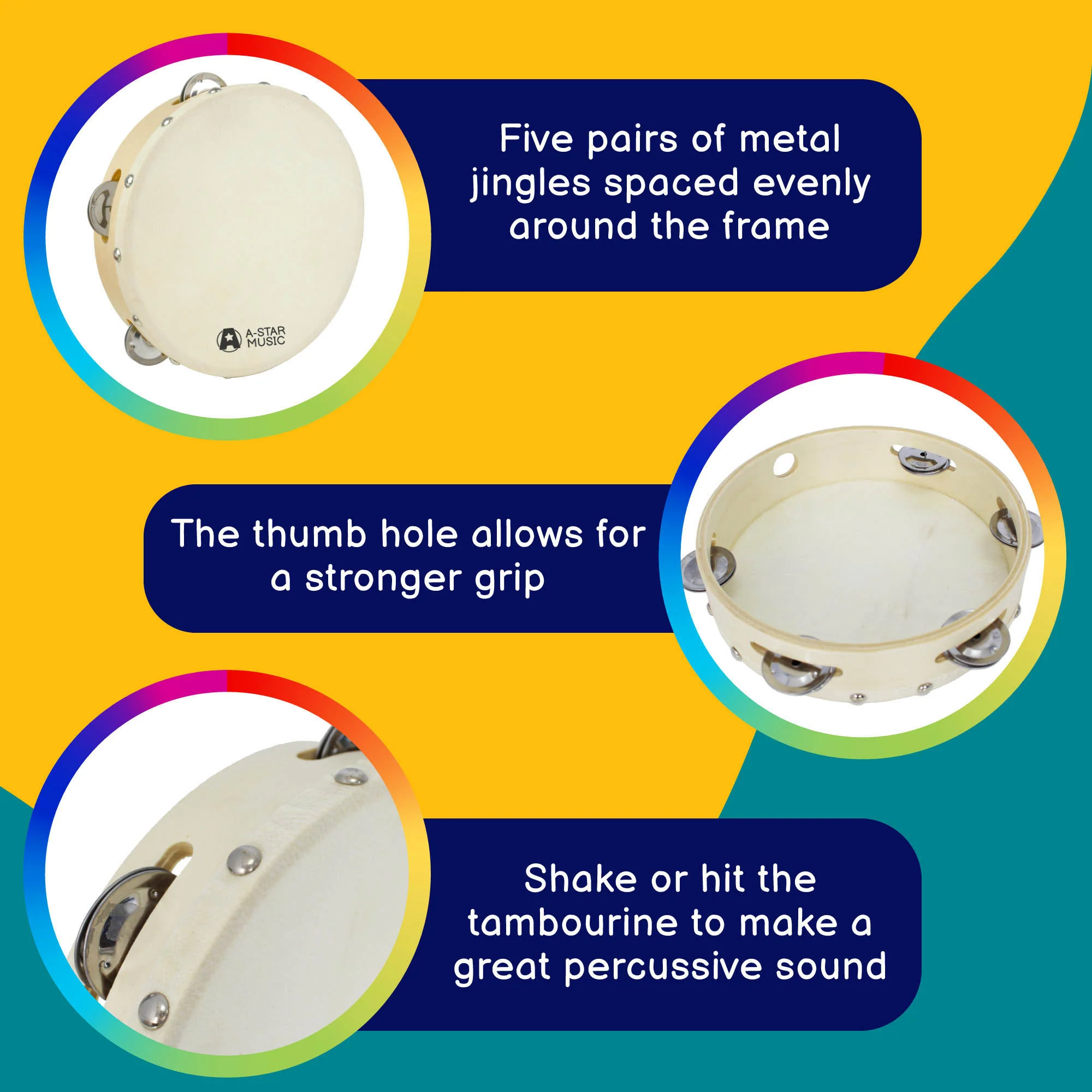 A-Star Tambourine - 8 Inch/20cm - Image 2