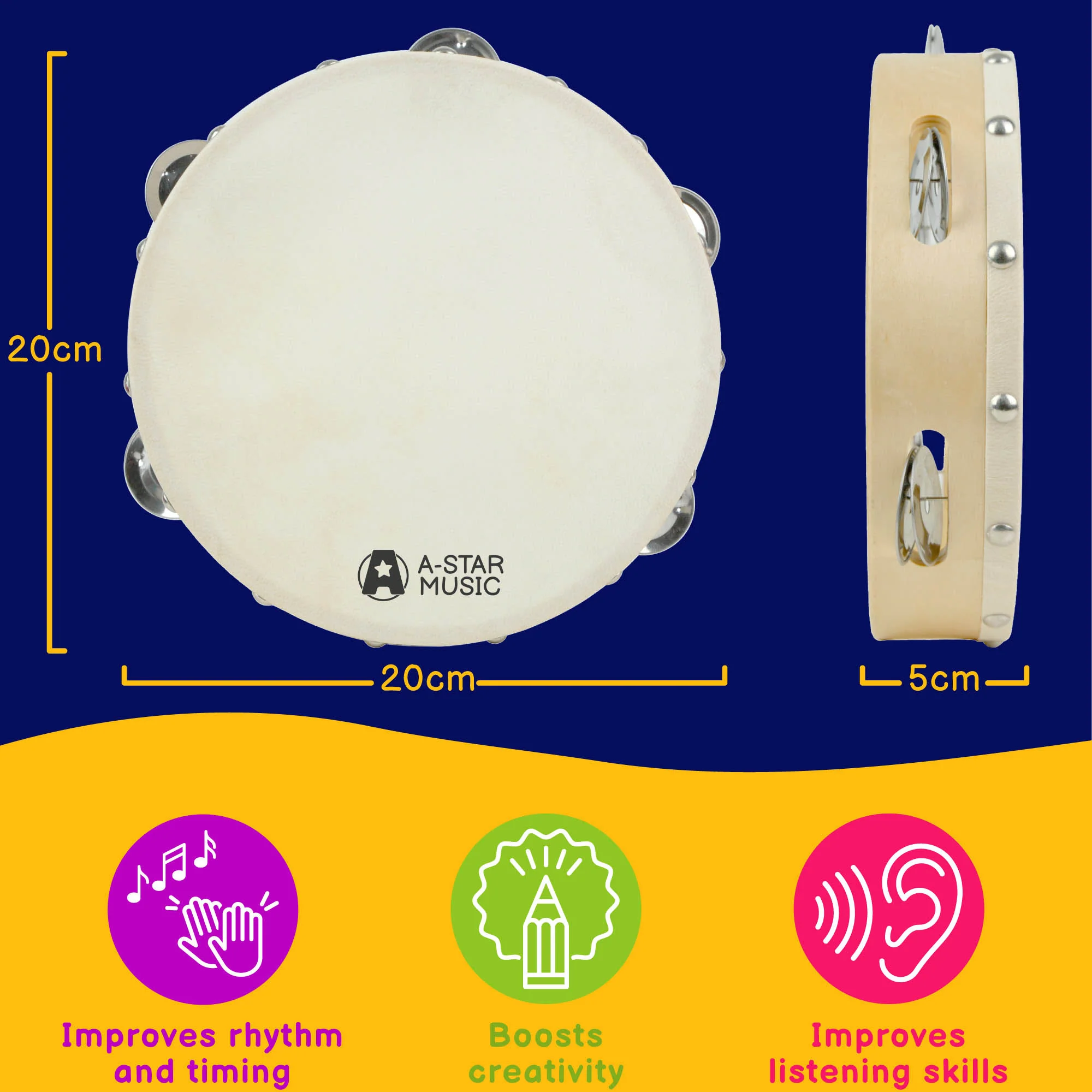 A-Star Tambourine - 8 Inch/20cm - Image 3