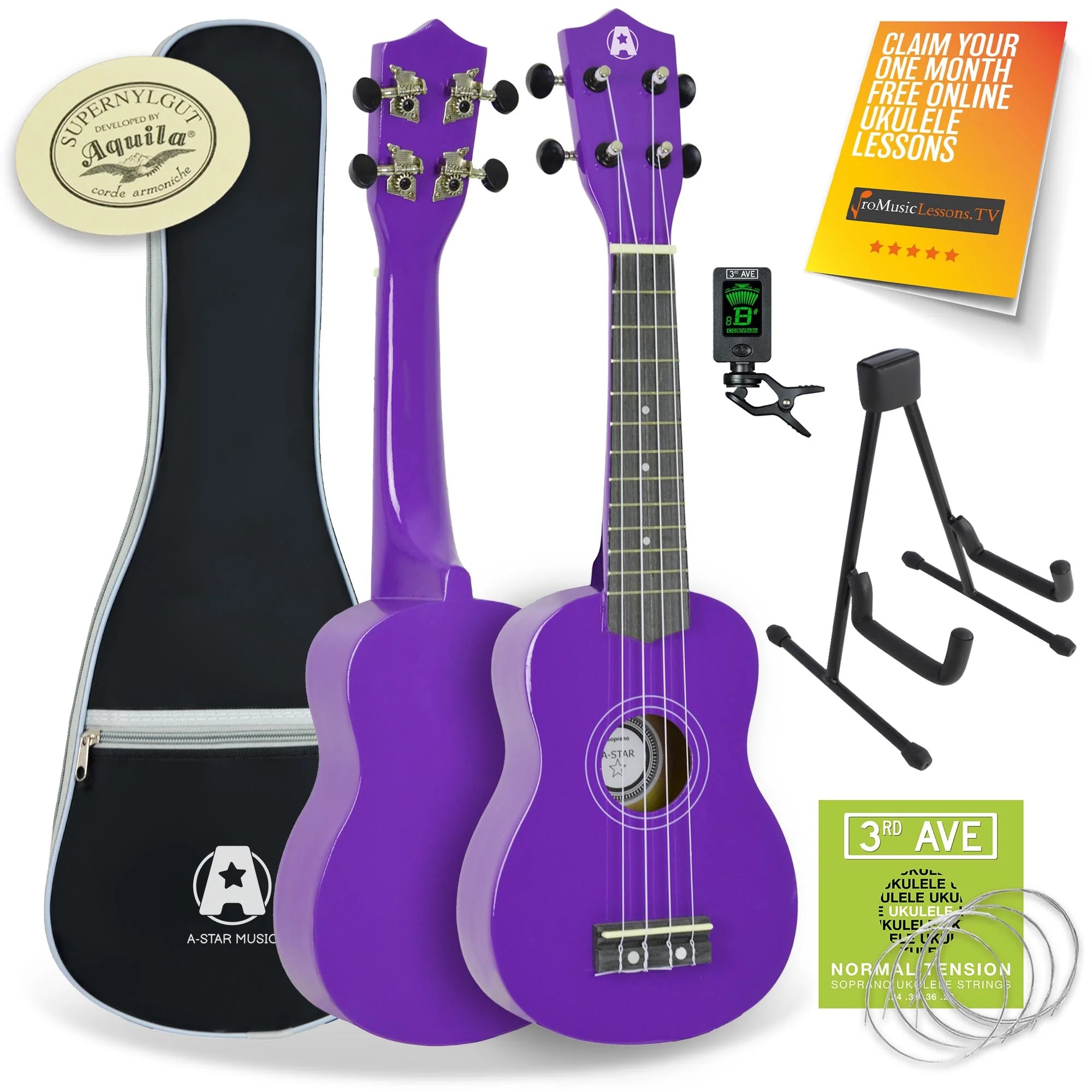 A-Star Soprano Ukulele Starter Pack with Bag, Stand, Tuner and Strings - Image 4