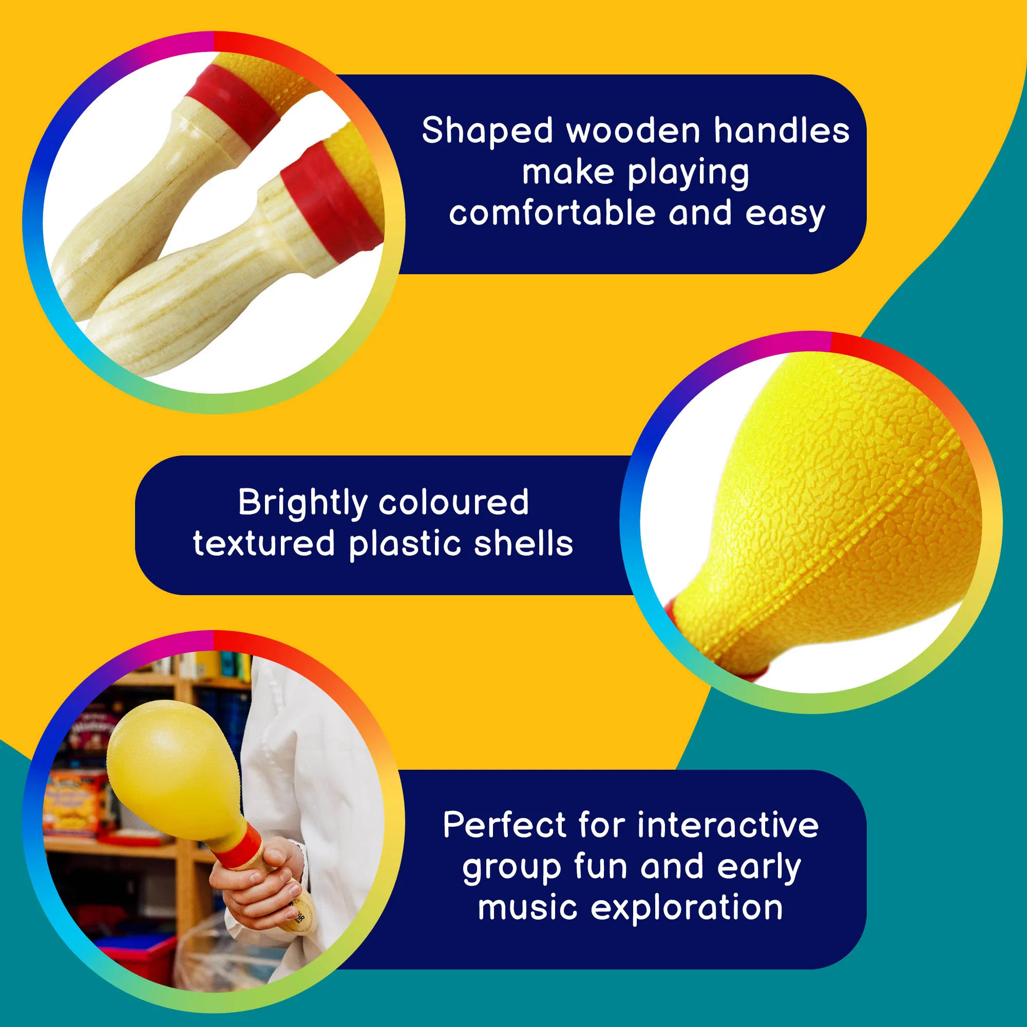 A-Star Wood Handled Plastic Maracas Pair - Image 3