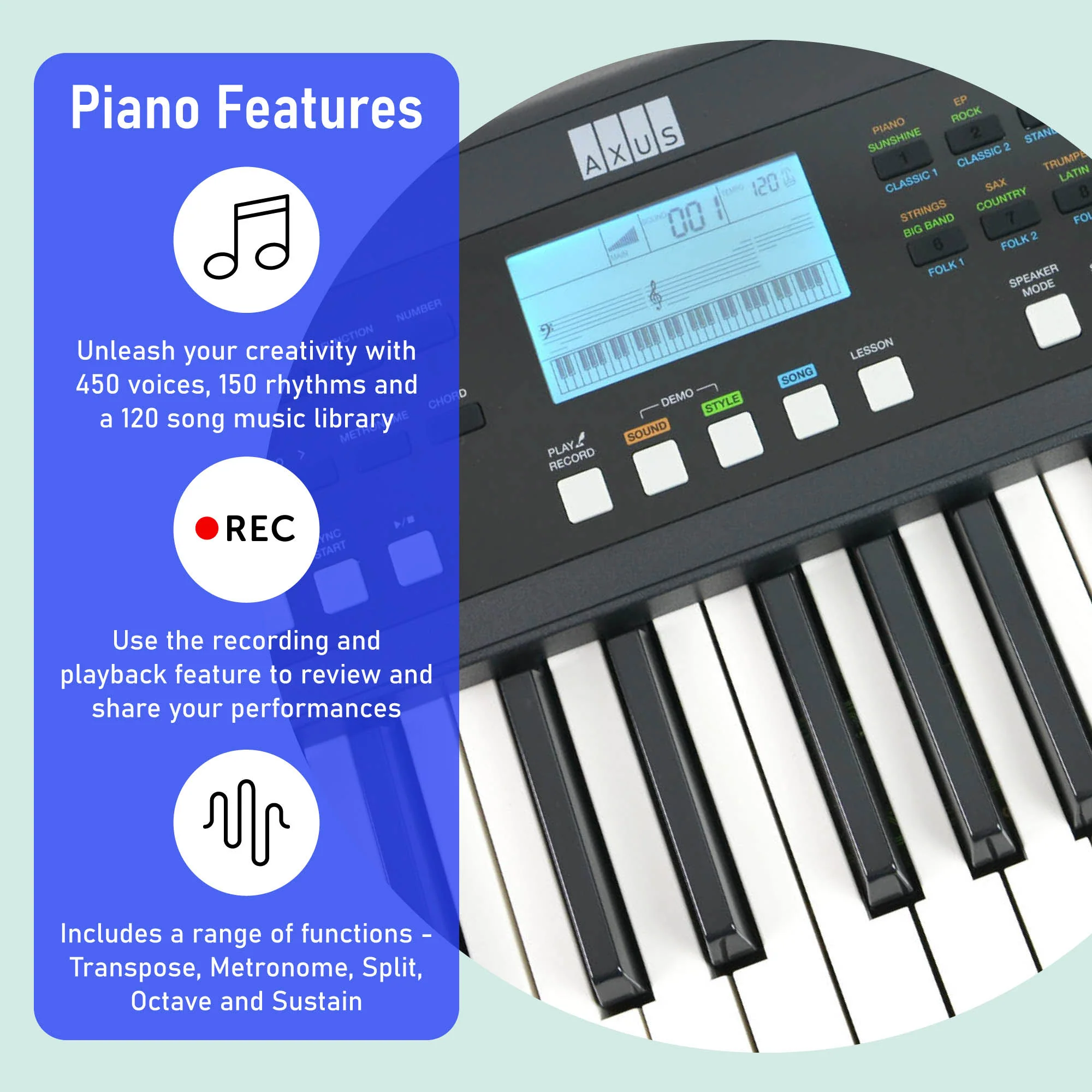 Axus AXP3 61 Note Slimline Portable Keyboard - Image 3