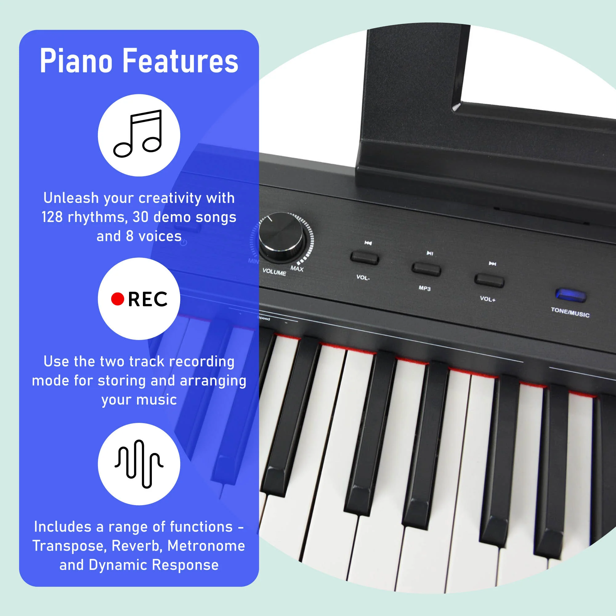 Axus AXD55 88 Note Digital Stage Piano with Stand, Stool & Headphones - Image 3