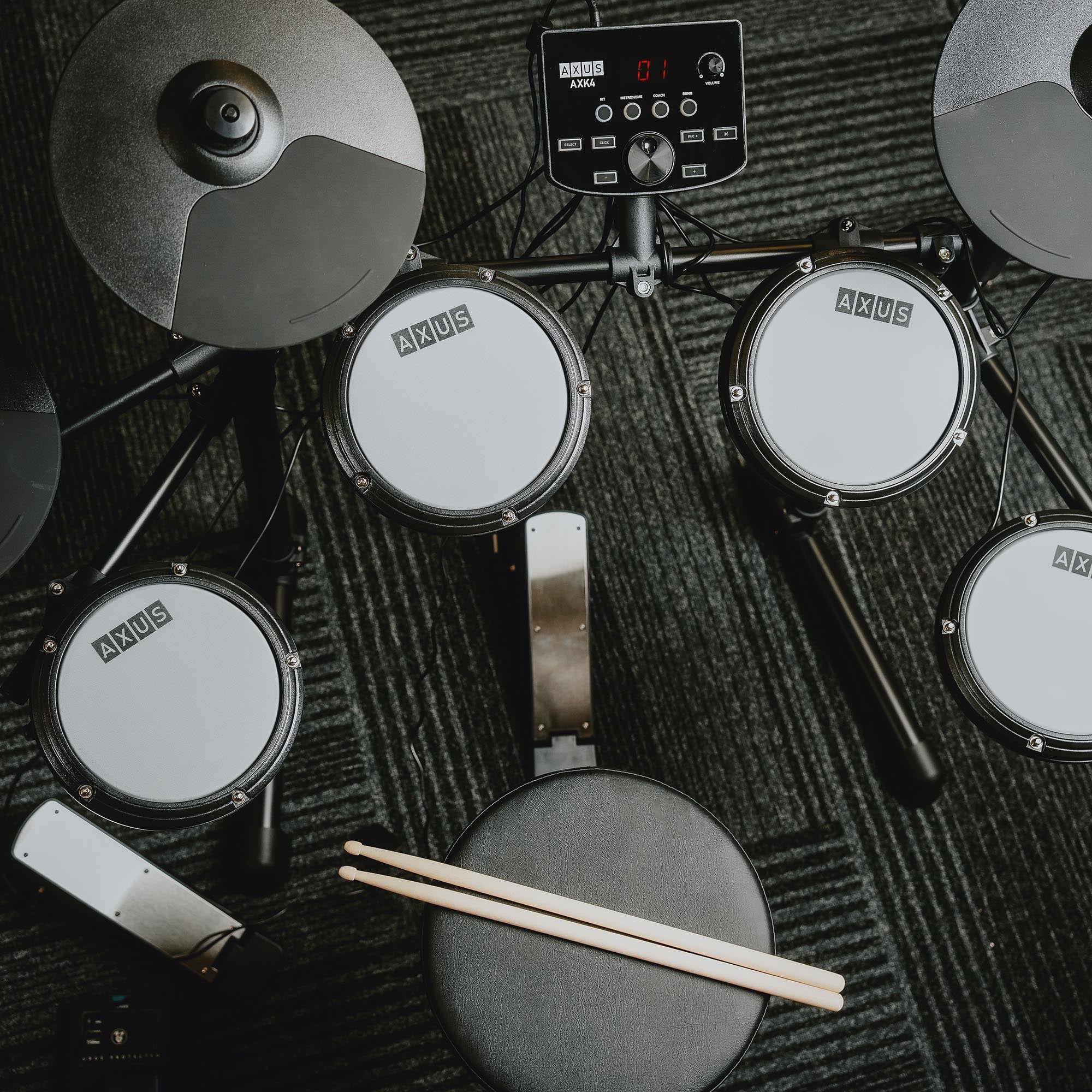 Axus AXK4 Electronic Drum Kit with Stool, Headphones and Sticks - Image 6