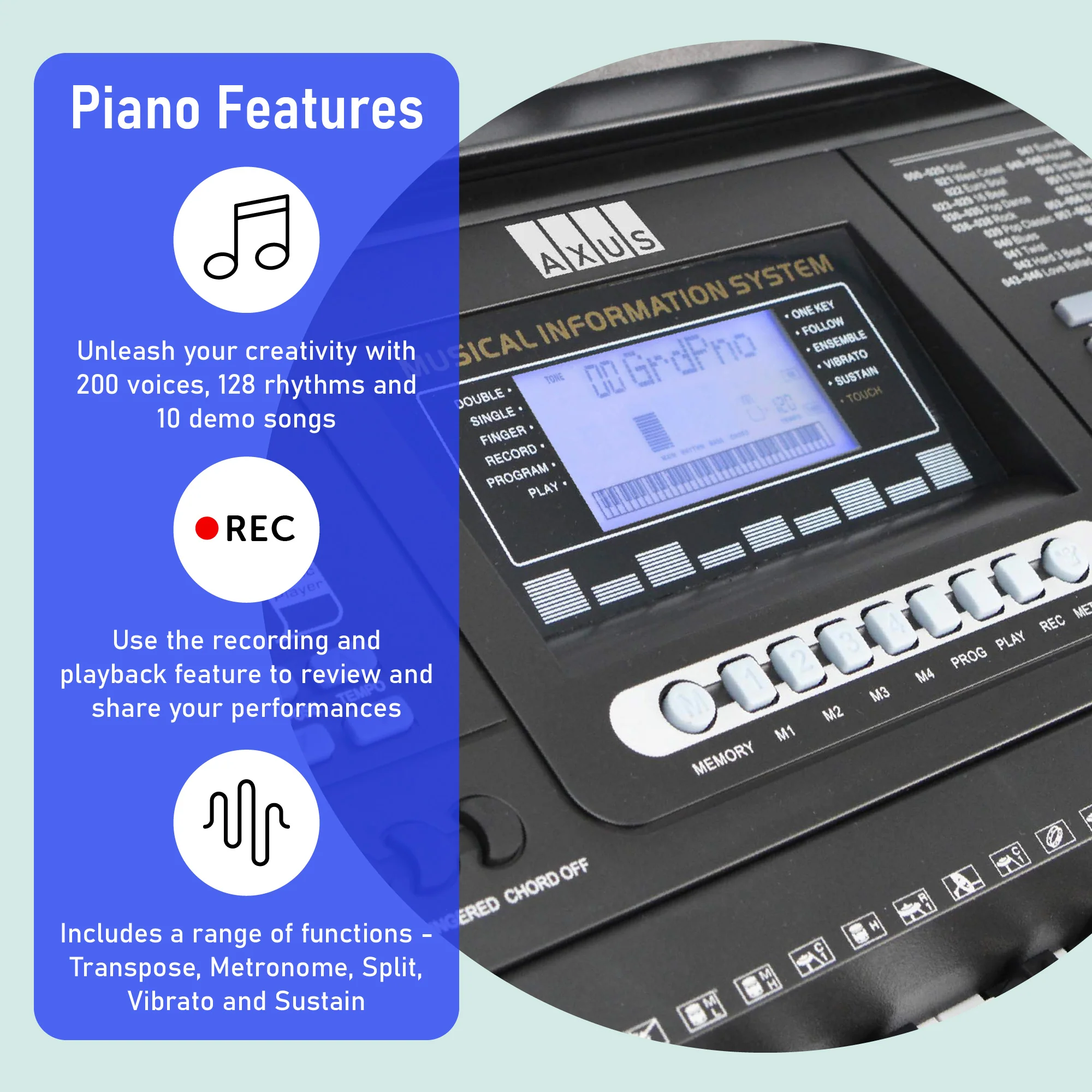 Axus AXP2 61 Note Touch Sensitive Electronic Keyboard - Image 3