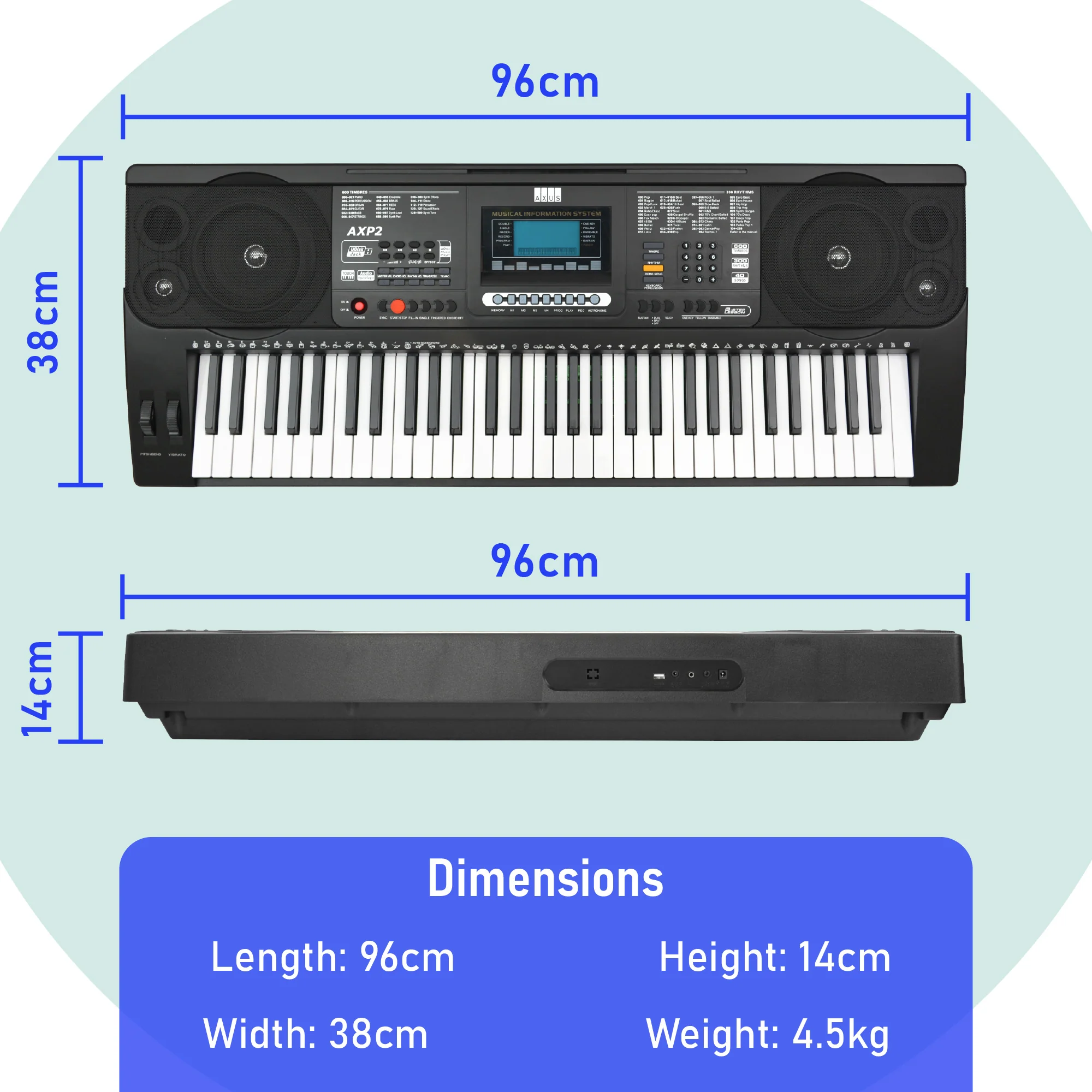 Axus AXP2 61 Note Touch Sensitive Electronic Keyboard - Image 4