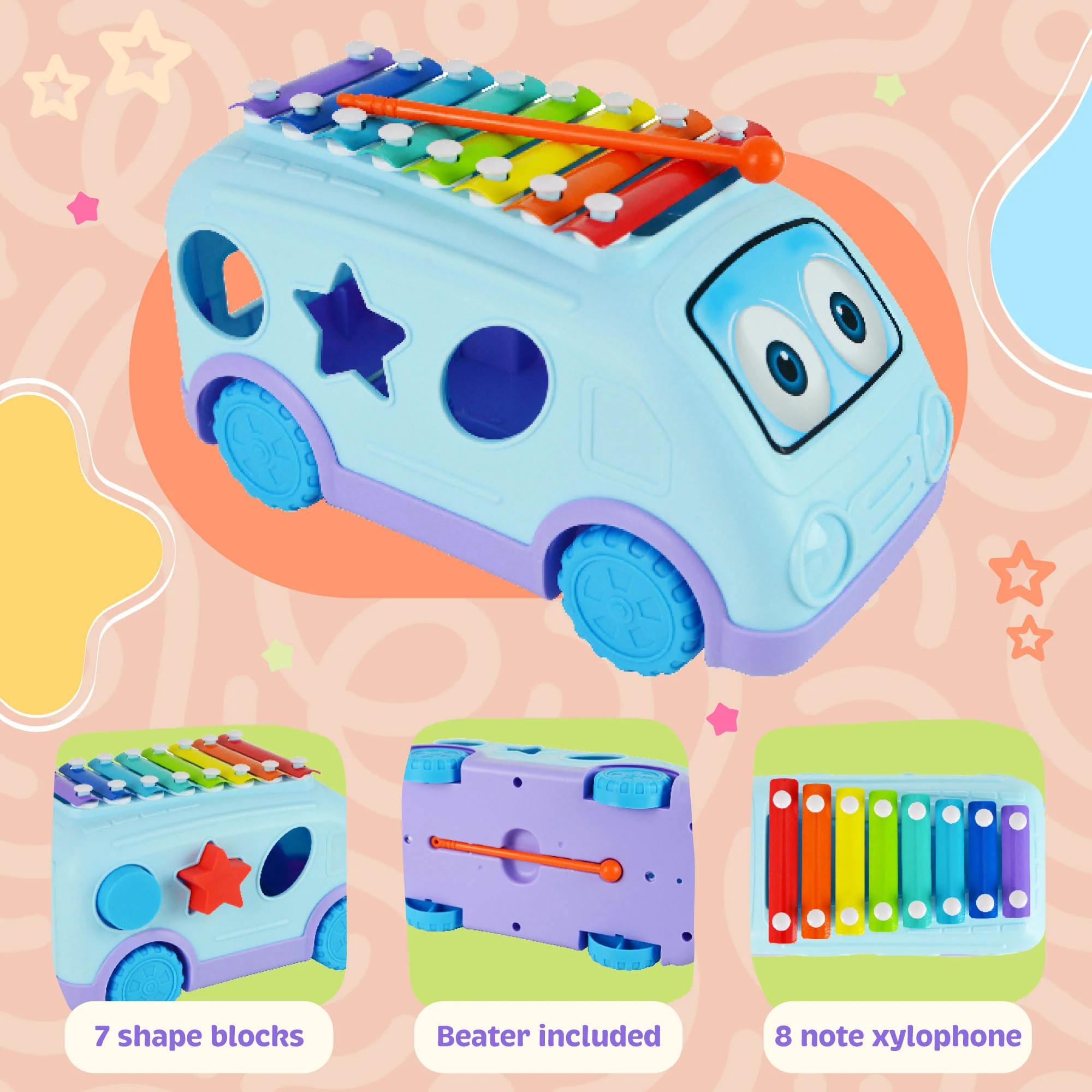 Little Star School Bus Xylophone with Shapes - Image 2