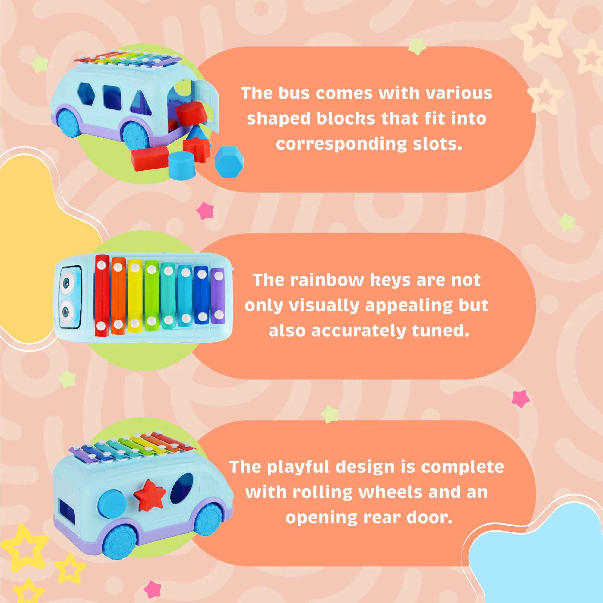 Little Star School Bus Xylophone with Shapes - Image 3