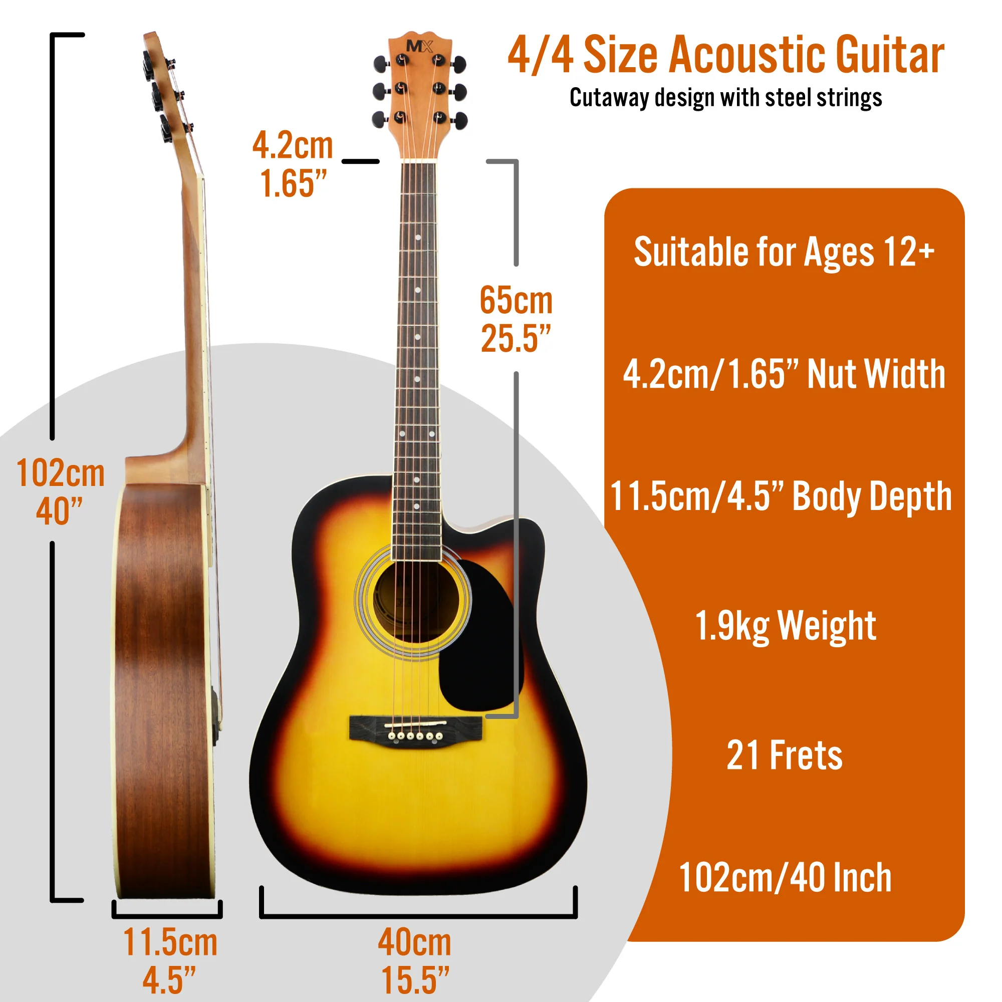MX by 3rd Avenue Cutaway Acoustic Guitar Pack - Image 3