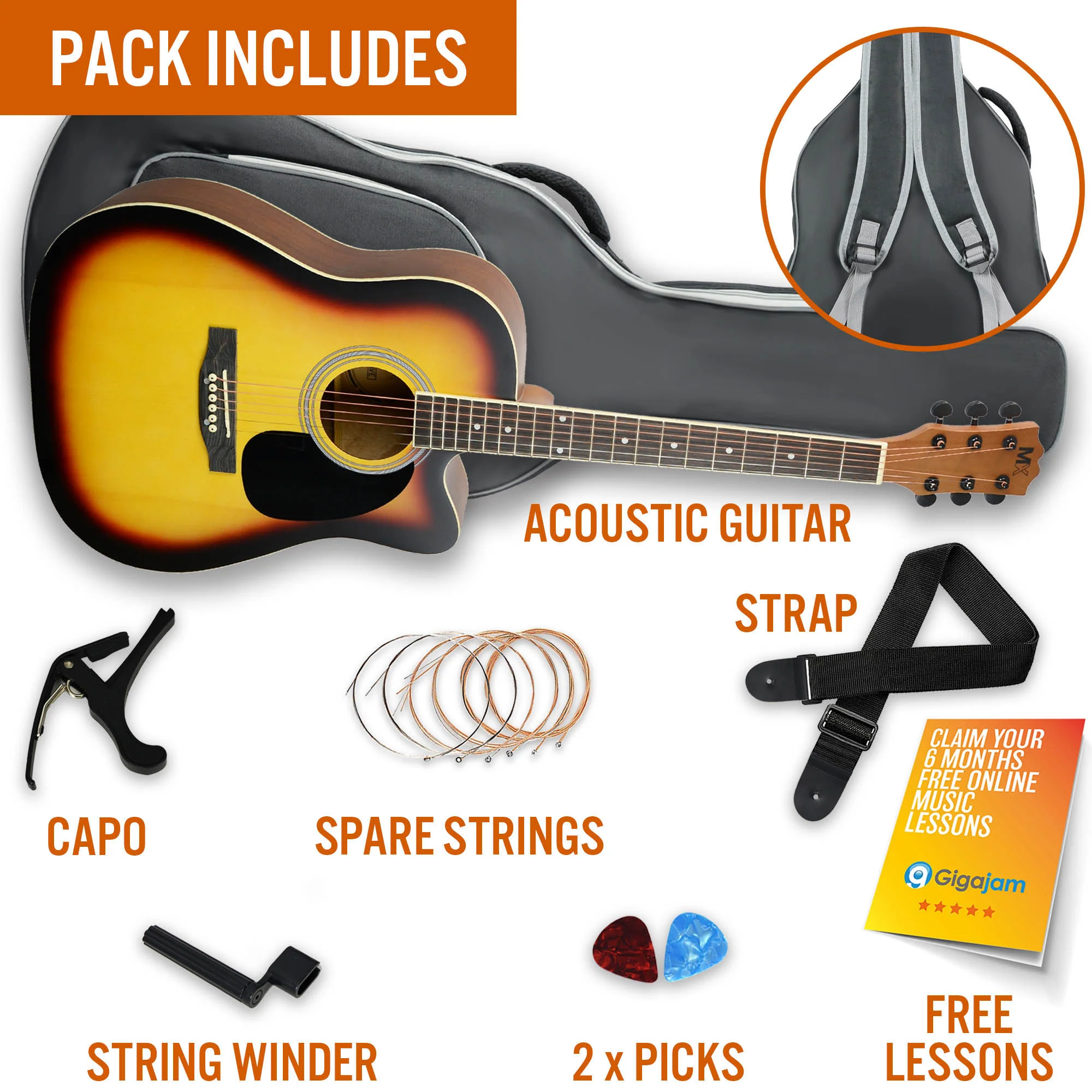 MX by 3rd Avenue Cutaway Acoustic Guitar Pack - Image 4