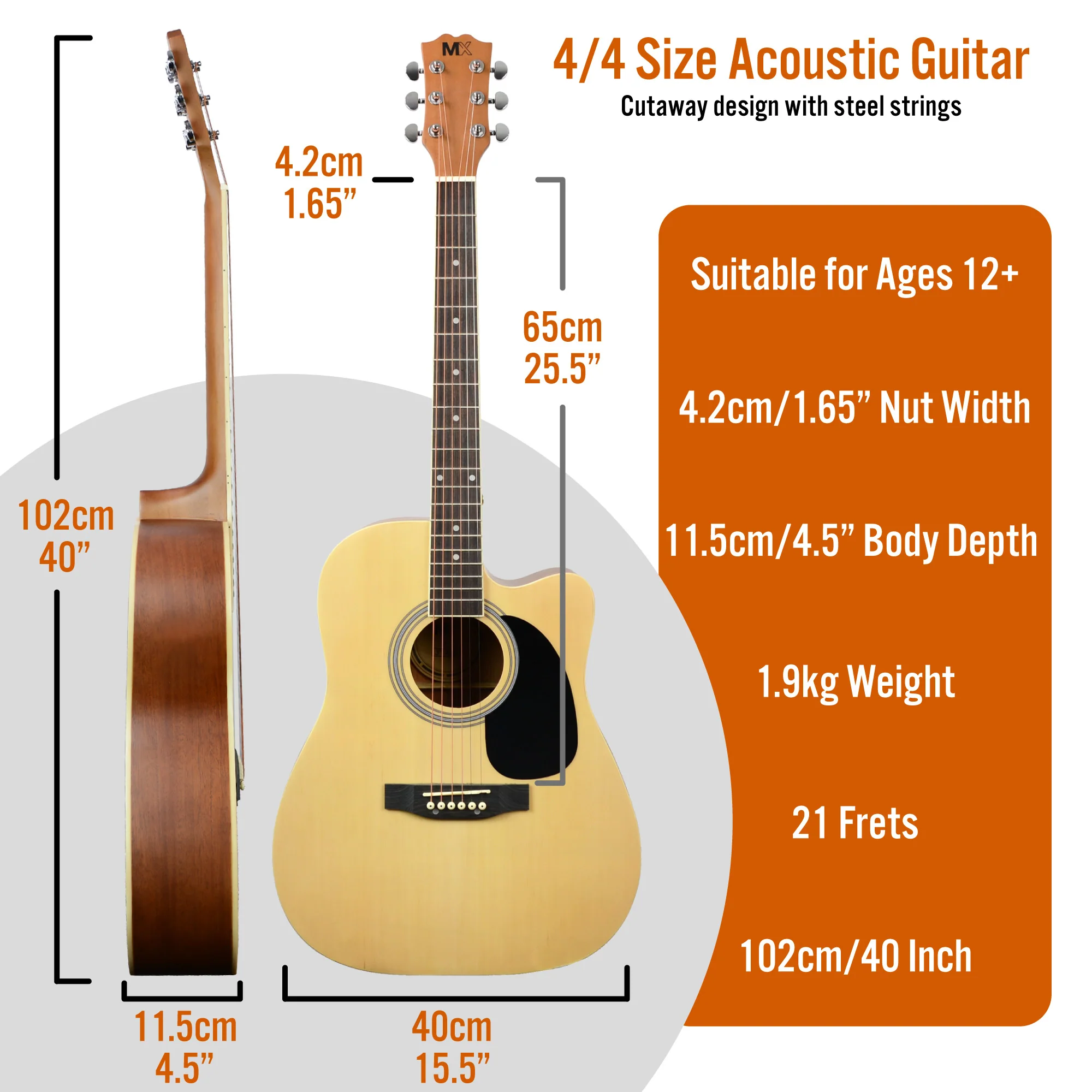 MX by 3rd Avenue Cutaway Acoustic Guitar Pack - Image 8