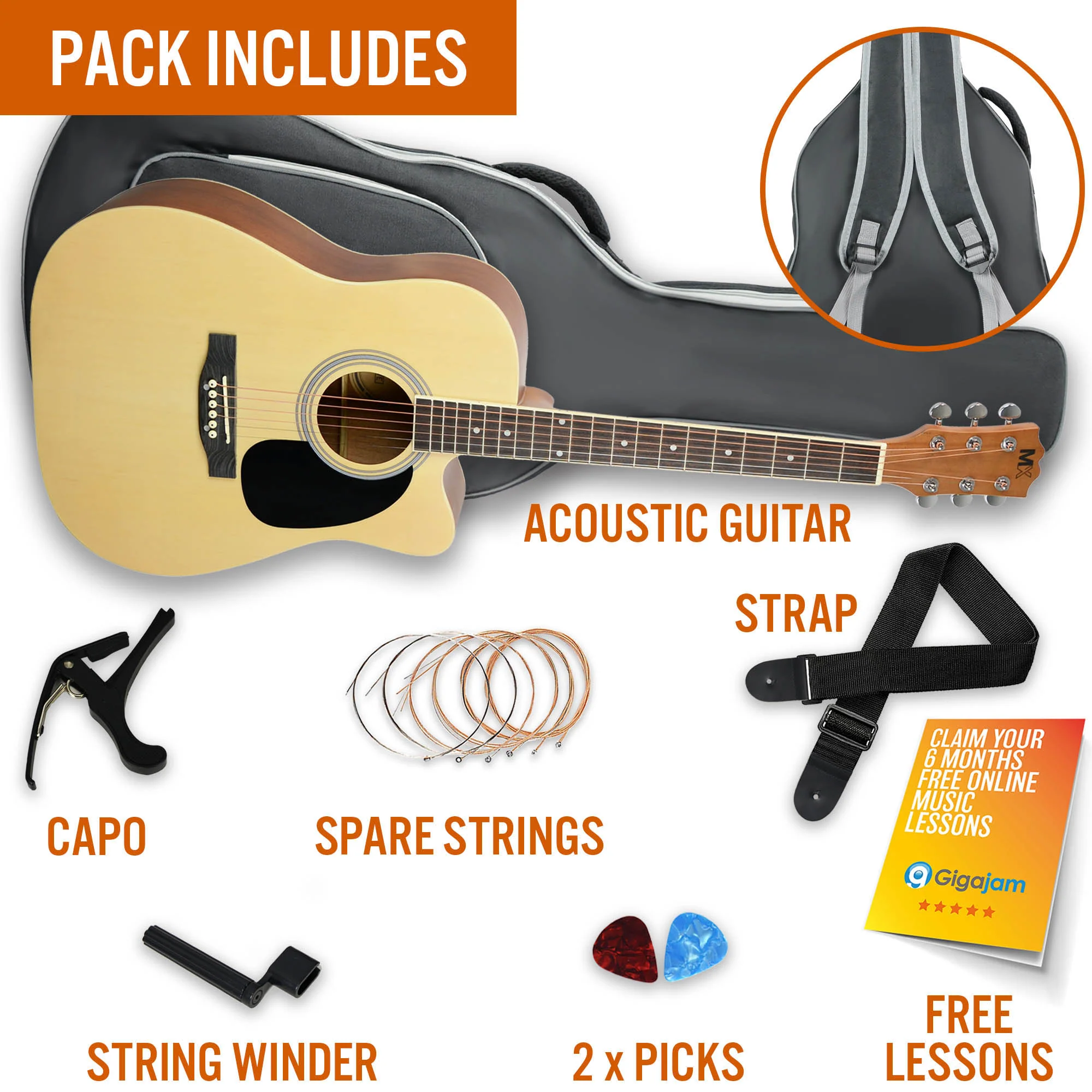 MX by 3rd Avenue Cutaway Acoustic Guitar Pack - Image 9