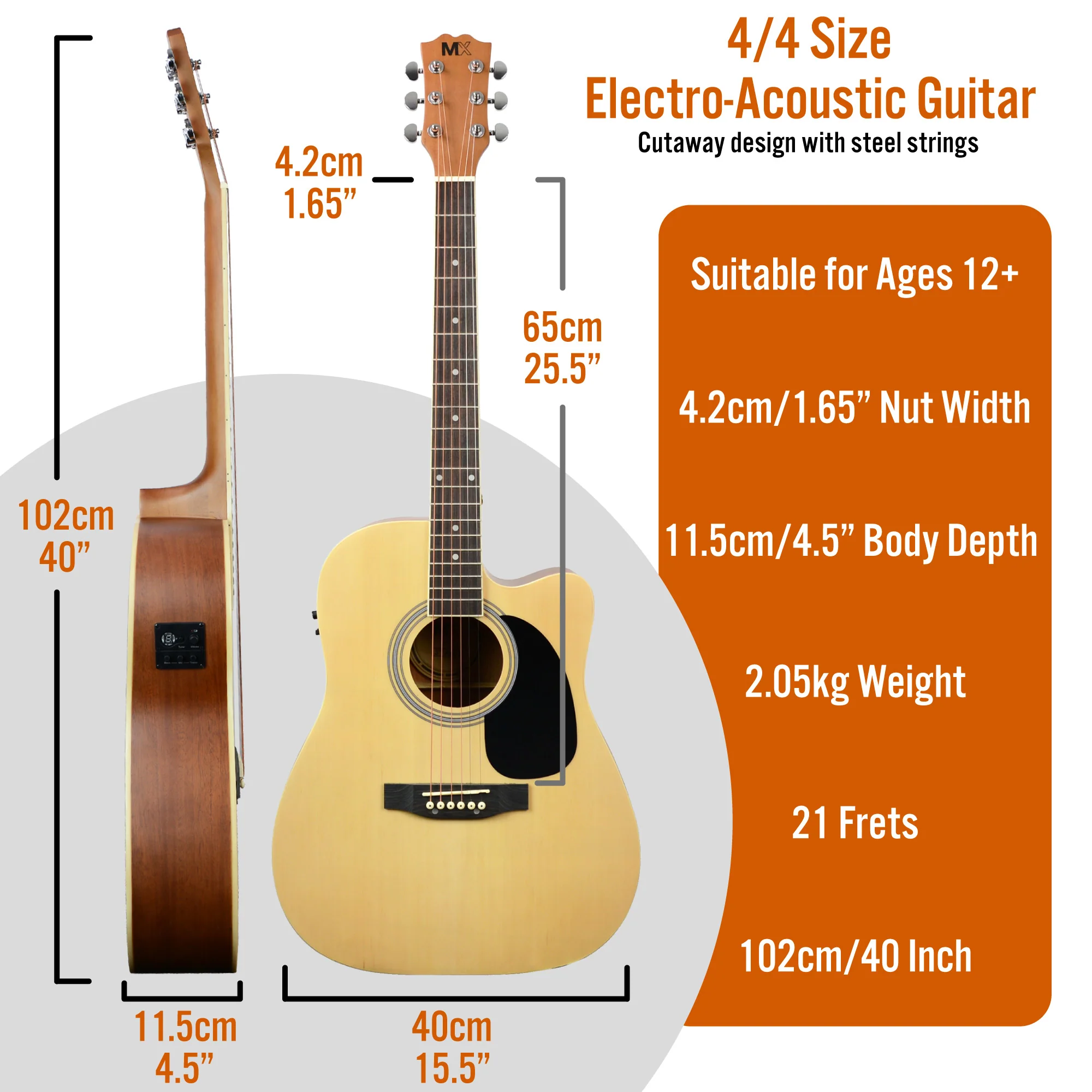 MX by 3rd Avenue Cutaway Electro Acoustic Guitar Pack - Image 3