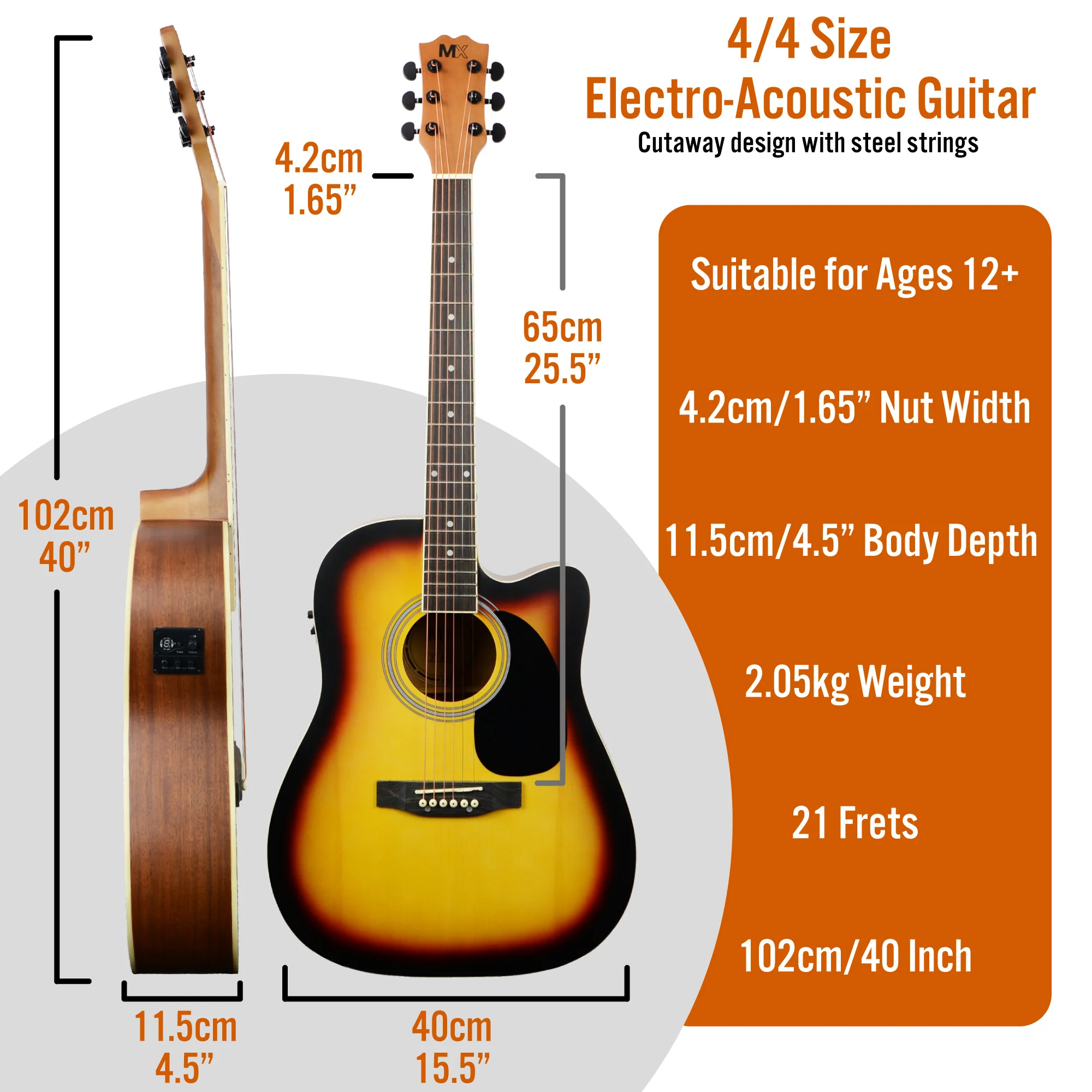 MX by 3rd Avenue Cutaway Electro Acoustic Guitar Pack - Image 8